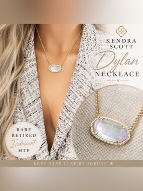 Kendra Scott Dylan Necklace White Iridescent Dichroic Gold Rare Retired HTF